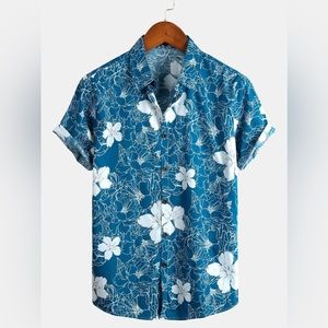 Men's Floral Print Holiday Cotton Shirt